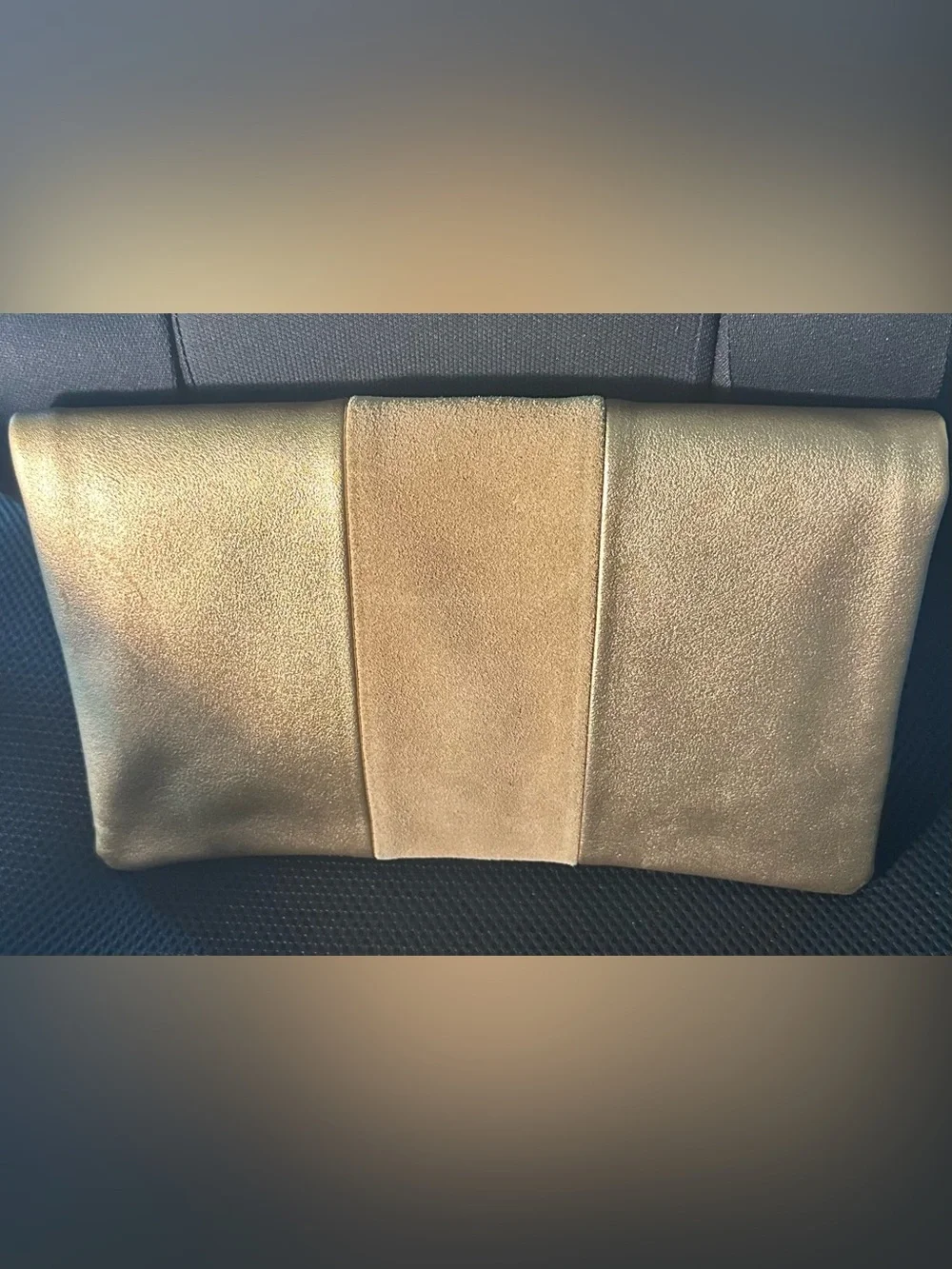 Gold Metallic Suede Panel Clutch